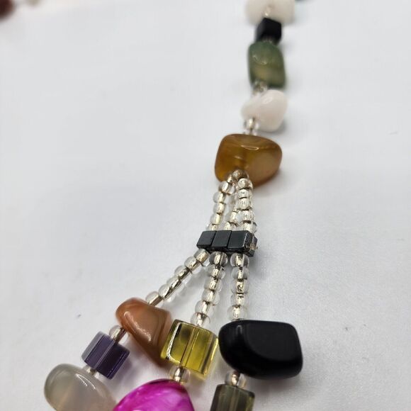 Artisan Multiple Gemstones Bead Treasure Necklace Faceted Layered 22” Colorful - Picture 6 of 10